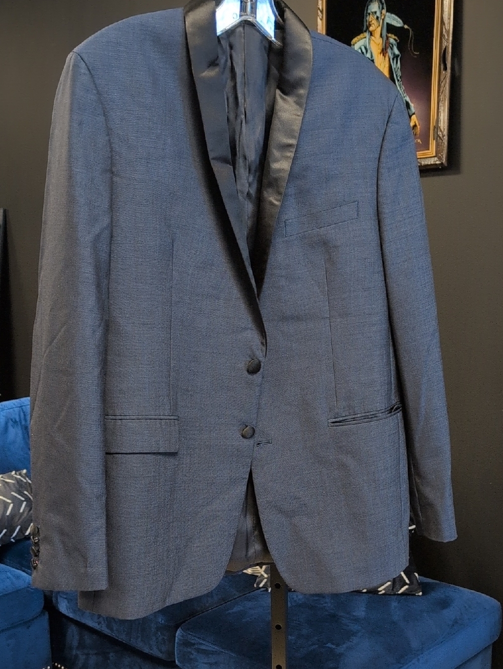 Calvin Klein Dark Blue Tuxedo Jacket with Satin Shawl Lapel